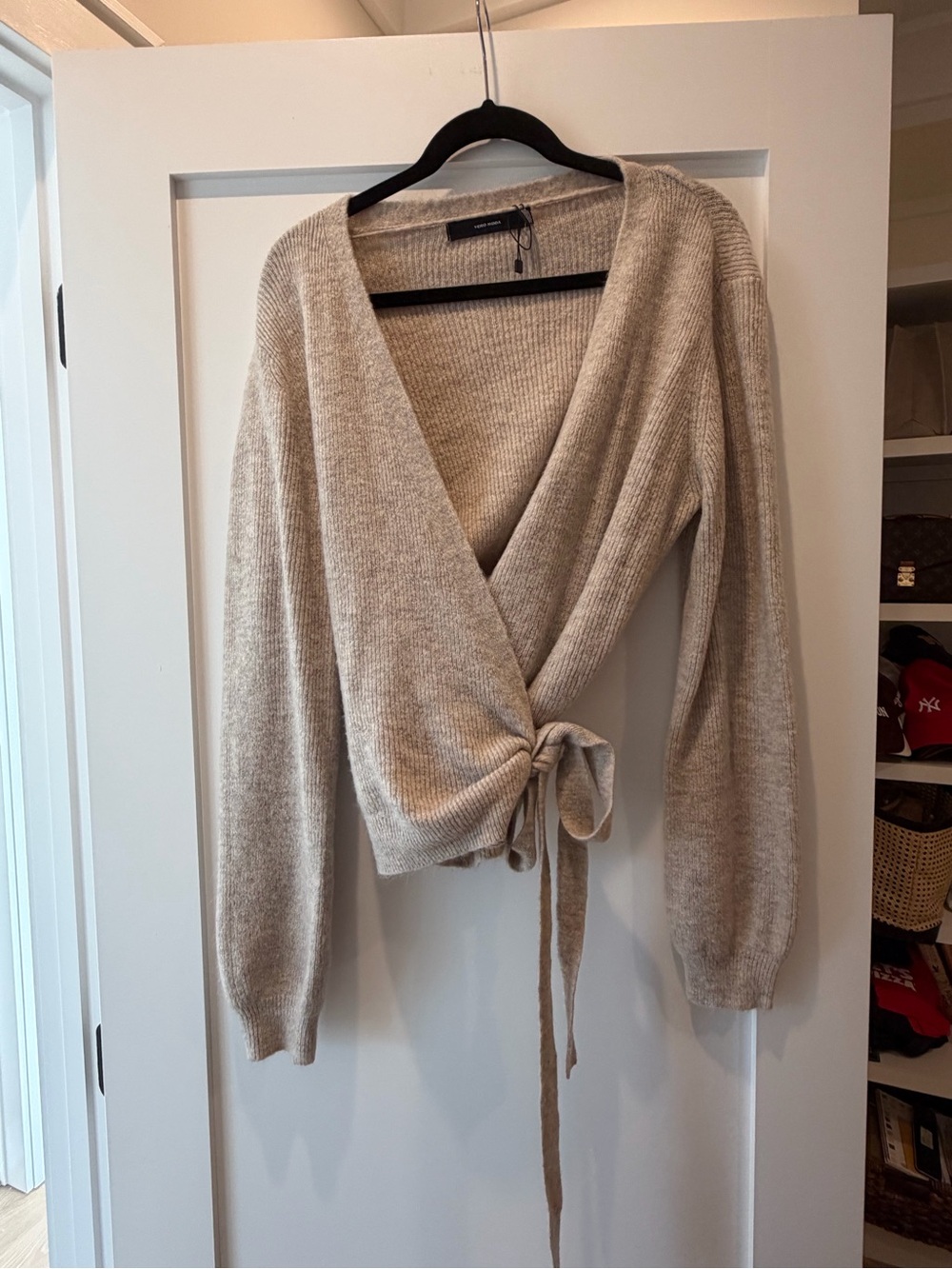 Beige Wrap Tie-Front Sweater